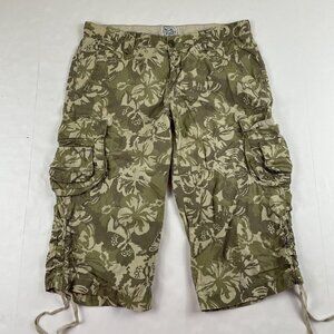 Lucky Brand Cargo Capri Pants Women’s 6/28 Floral Cotton Lightweight Drawstrings